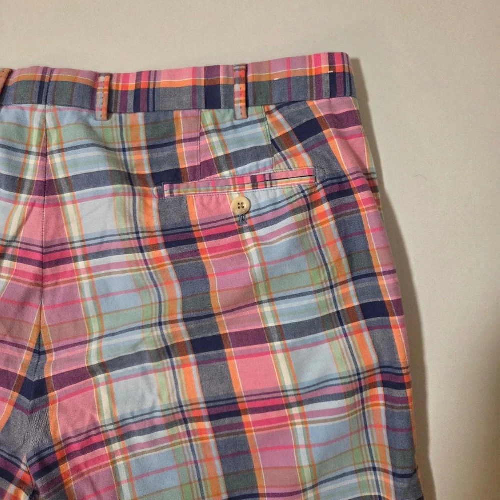 Peter Millar Mens Plaid Cotton Shorts Multi-Color Pink Blue Orange Size 42